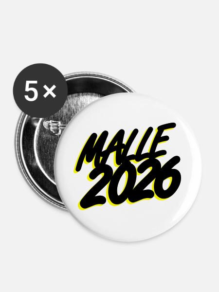 Malle 2026 - Buttons groß 56 mm (5er Pack) - Weiß