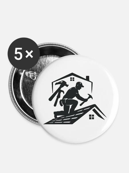 Dachhandwerker Silhouette Dachdecker - Buttons groß 56 mm (5er Pack) - Weiß