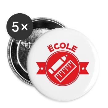 Logo École : Écusson Rouge Matériel de Géométrie - Lot de 5 grands badges (56 mm) - blanc - Devant