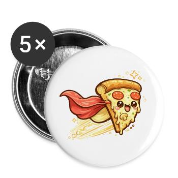 Pizzaheld mit Cape - Buttons groß 56 mm (5er Pack) - Weiß - Vorne