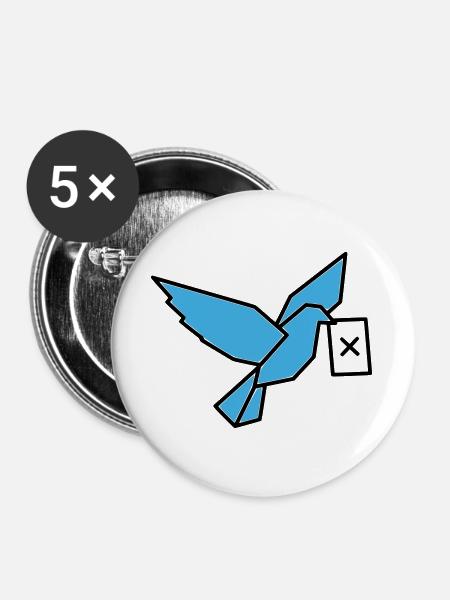 Brieftaube Wahlzettel Vogel Bunt - Buttons groß 56 mm (5er Pack) - Weiß