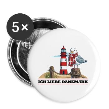 Leuchtturm Möwe mit Schal - Buttons groß 56 mm (5er Pack) - Weiß - Vorne