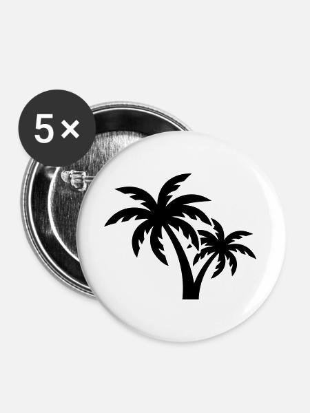 Palmen Symbol - Buttons groß 56 mm (5er Pack) - Weiß