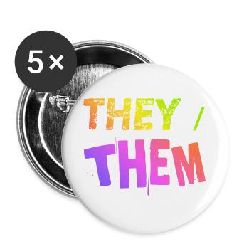 they / them Geschenkidee LGBTQ+ nonbinary Pronomen - Buttons groß 56 mm (5er Pack) - Weiß - Vorne