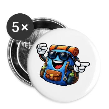 Rucksack mit Sonnenbrille - Buttons groß 56 mm (5er Pack) - Weiß - Vorne
