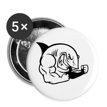 Muskulöser Hai Bodybuilder Workout Silhouette - Buttons groß 56 mm (5er Pack) - Weiß - Vorne