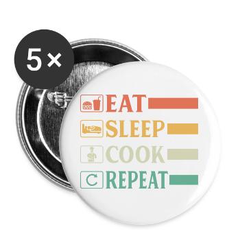 Funny Chef Head Chef Baker Chef Eat Sleep Cook Rep - Buttons large 2.2''/56 mm (5-pack) - white - Front