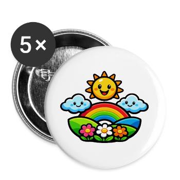 Sun Rainbow Flowers - Buttons large 2.2''/56 mm (5-pack) - white - Front