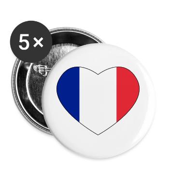 Blue white red tricolor heart - Flag FRANCE - Buttons large 2.2''/56 mm (5-pack) - white - Front
