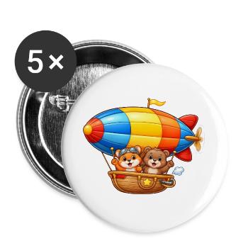 Zeppelin Animal Motif dirigeable de dessin animé - Lot de 5 grands badges (56 mm) - blanc - Devant