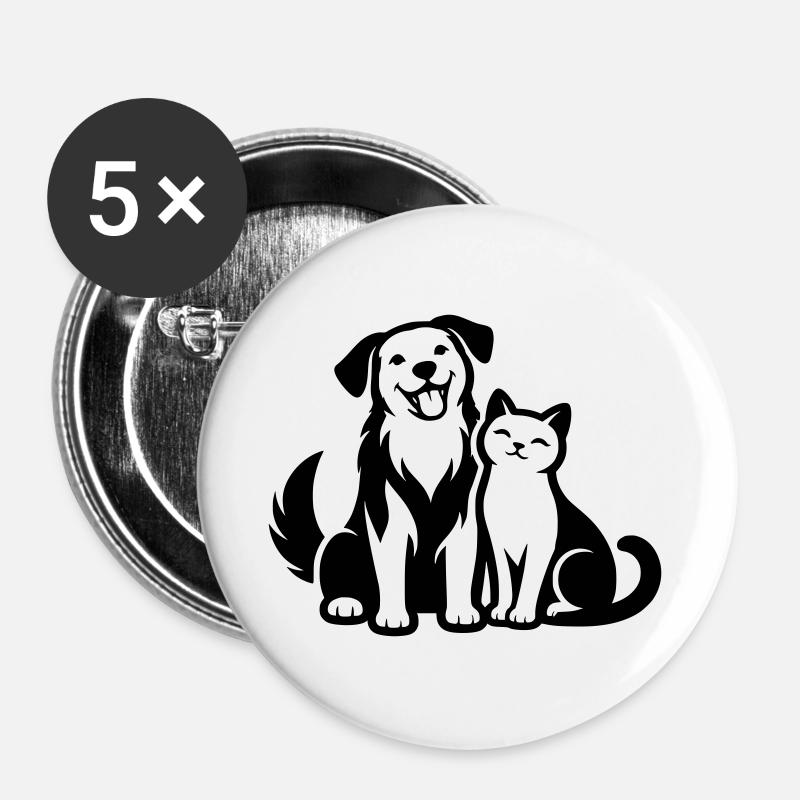 Haustiere - Buttons groß 56 mm (5er Pack) - Weiß