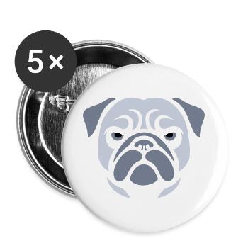 Mops , Hundekopf - Buttons groß 56 mm (5er Pack) - Weiß - Vorne