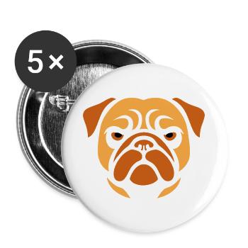 Mops , Hundekopf - Buttons groß 56 mm (5er Pack) - Weiß - Vorne