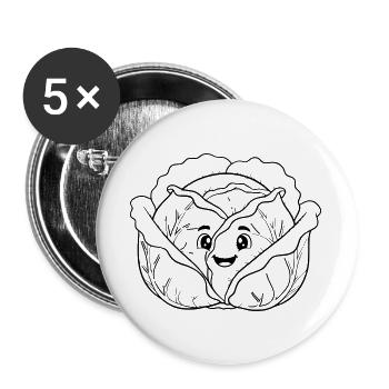 Kohlkopf Gemüse Kawaii Outline - Buttons groß 56 mm (5er Pack) - Weiß - Vorne