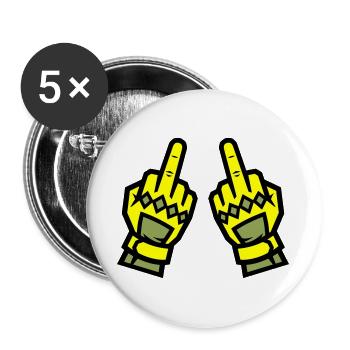 Zwei Mittelfinger Handschuhe Gelb Symbol - Buttons groß 56 mm (5er Pack) - Weiß - Vorne