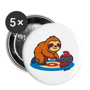 Curling Sloth on Broom - Buttons large 2.2''/56 mm (5-pack) - white - Front