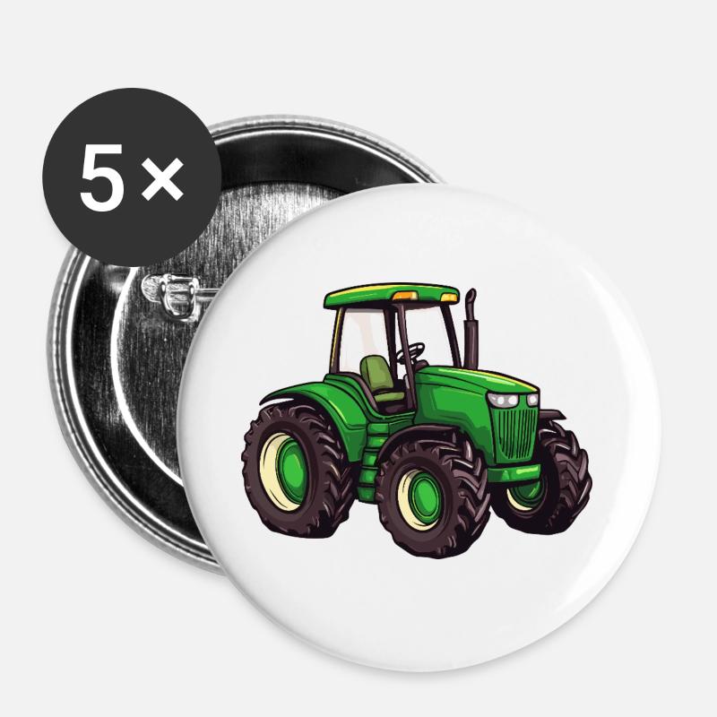 Grüner Traktor - Buttons groß 56 mm (5er Pack) - Weiß
