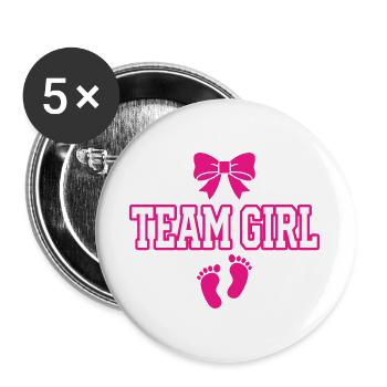 Team Girl Schleife Fußspuren Design - Buttons groß 56 mm (5er Pack) - Weiß - Vorne