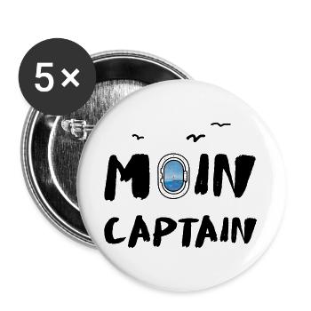 Moin Captain Meer Möwe See Reise Seefahrt - Buttons groß 56 mm (5er Pack) - Weiß - Vorne