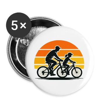 Familien Radtour im Retro Sonnenuntergang Stil - Buttons groß 56 mm (5er Pack) - Weiß - Vorne