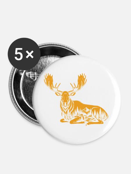 Elch - Buttons groß 56 mm (5er Pack) - Weiß