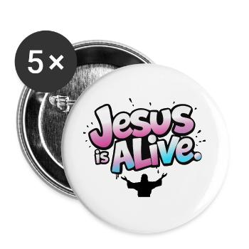 Jesus lebt christliches Auferstehungsdesign - Buttons groß 56 mm (5er Pack) - Weiß - Vorne
