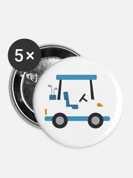 Blauer Golfwagen - Buttons groß 56 mm (5er Pack) - Weiß