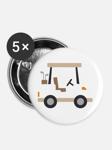 Beige Golfwagen - Buttons groß 56 mm (5er Pack) - Weiß