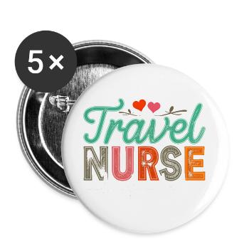 Reisepflegerin-Design Herzschlag Travel Nurse - Buttons groß 56 mm (5er Pack) - Weiß - Vorne