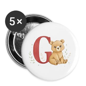 Aquarell Bär mit Buchstabe G - Buttons groß 56 mm (5er Pack) - Weiß - Vorne