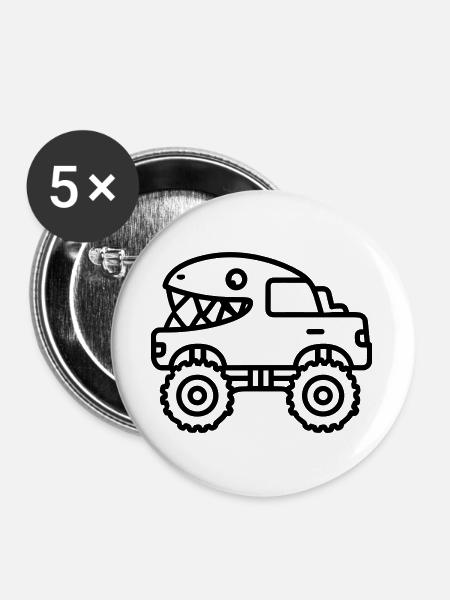 Monstertruck - Buttons groß 56 mm (5er Pack) - Weiß