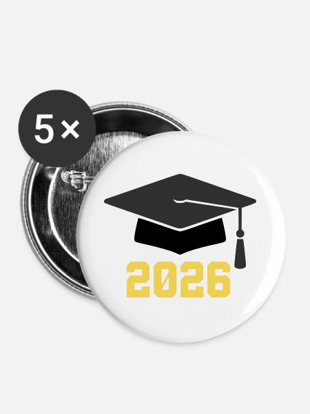 Doktorhut Abschluss 2026 - Buttons groß 56 mm (5er Pack) - Weiß