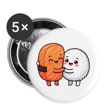 Sushi Hug Lachsreis Japanisches Essen Sushi Hug - Buttons groß 56 mm (5er Pack) - Weiß - Vorne