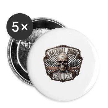 Natural Born Griller Skull Badge - Buttons groß 56 mm (5er Pack) - Weiß - Vorne