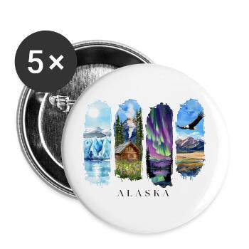 Alaska Vacation Travel – Wilderness & Northern Lights Motif - Buttons large 2.2''/56 mm (5-pack) - white - Front