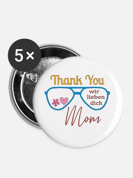 Danke Mama - Buttons groß 56 mm (5er Pack) - Weiß