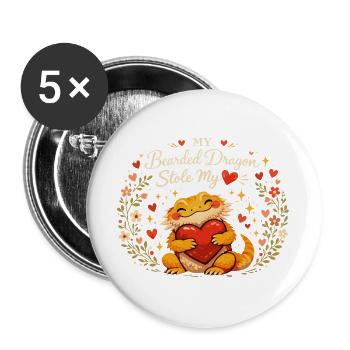 Pogona Adorable : Mon Dragon a Volé mon Cœur - Lot de 5 grands badges (56 mm) - blanc - Devant