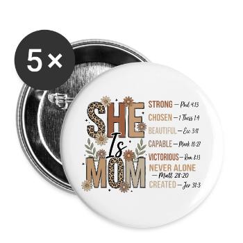 Starke Mama Kraftdesign Glaube Gott Kirche - Buttons groß 56 mm (5er Pack) - Weiß - Vorne