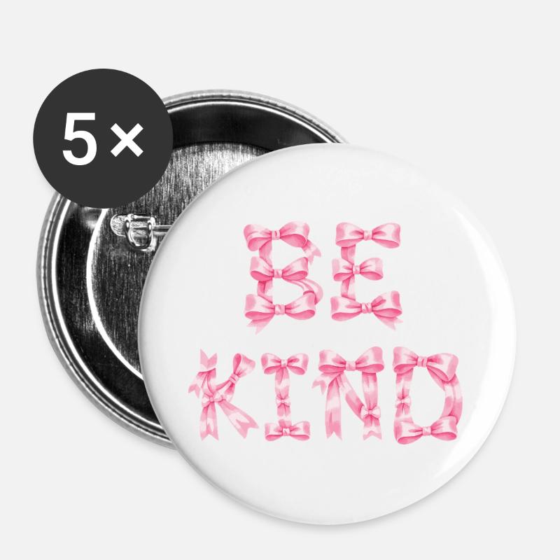 Be Kind Pink Bow T-Shirt Coquette Ästhetik - Buttons groß 56 mm (5er Pack) - Weiß