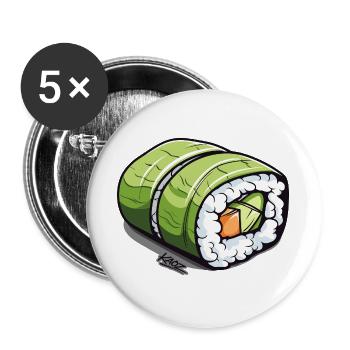 Smaragdgrüne Sushi-Rolle - Buttons groß 56 mm (5er Pack) - Weiß - Vorne