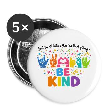 Sei freundlich Gebärdensprache inklusiv - Buttons groß 56 mm (5er Pack) - Weiß - Vorne