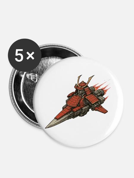 Samurai Raumschiff - Buttons groß 56 mm (5er Pack) - Weiß
