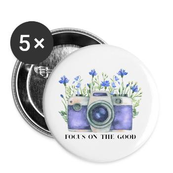 Watercolor Camera with Floral Wreath - Buttons large 2.2''/56 mm (5-pack) - white - Front