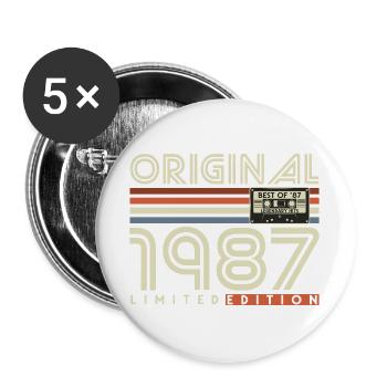 Cadeau rétro vintage d’anniversaire 1987 - Lot de 5 grands badges (56 mm) - blanc - Devant