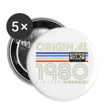 1980's Vintage Retro Birthday Gift - Buttons large 2.2''/56 mm (5-pack) - white - Front