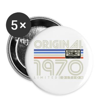 Cadeau d’anniversaire rétro vintage vintage des années 1970 - Lot de 5 grands badges (56 mm) - blanc - Devant