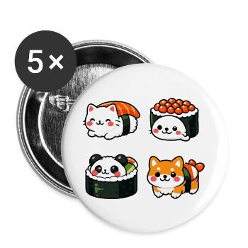 Kawaii Sushi Tierchen Kollektion - Buttons groß 56 mm (5er Pack) - Weiß - Vorne