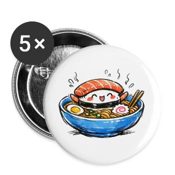 Kawaii Sushi-Ramen Bowl Illustration - Buttons groß 56 mm (5er Pack) - Weiß - Vorne