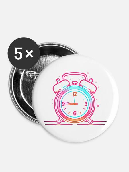 Retro Glockenuhr - Buttons groß 56 mm (5er Pack) - Weiß
