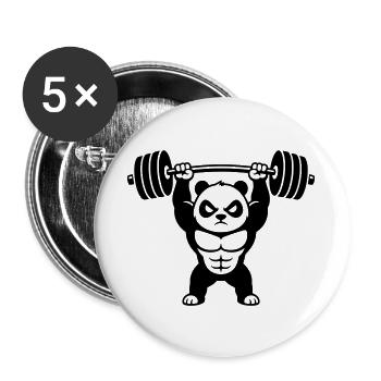 Starker Panda hebt schwere Hantel - Buttons groß 56 mm (5er Pack) - Weiß - Vorne